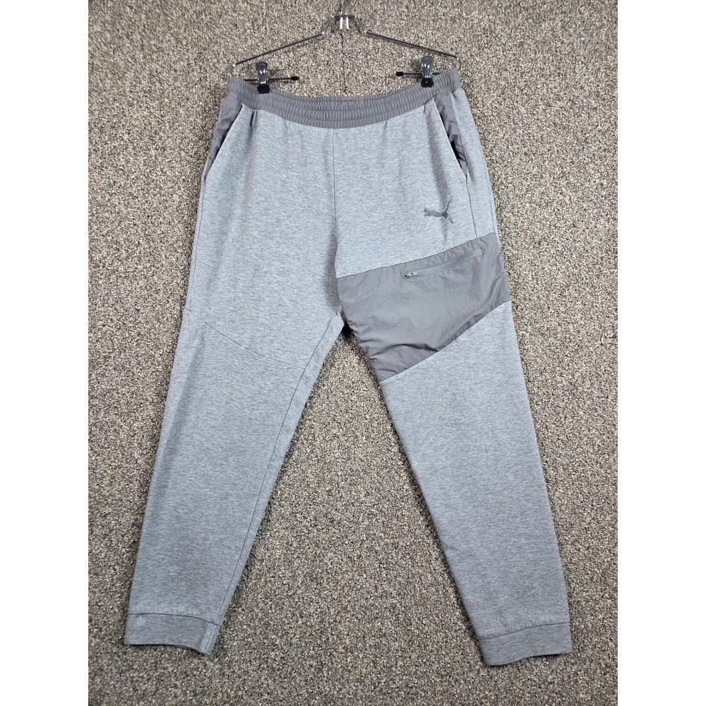 Puma Athletic Pants Mens Large Gray Cotton Blend Zipper Pocket Joggers Sweats